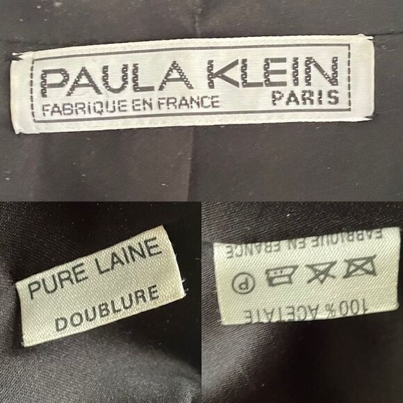 VINTAGE Paula Klein Paris Couture Wool 2-PC Suit Blazer Skirt Black L - Picture 14 of 16